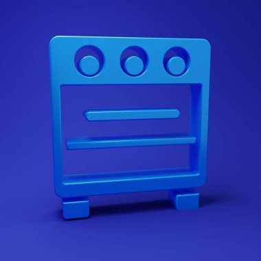 Mavi fırın simgesi mavi arkaplanda izole edilmiş. Fırın tabelası. Minimalizm kavramı. 3 Boyutlu resimleme.