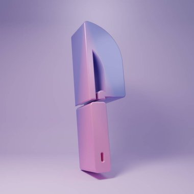 Purple Knife icon isolated on purple background. Cutlery symbol. Minimalism concept. 3D render illustration.