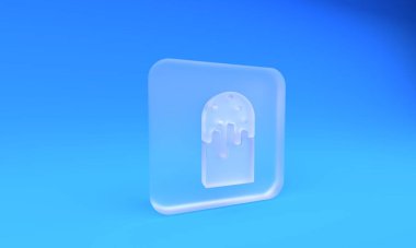 Frosted glass Easter cake icon isolated on blue background. Happy Easter. Square frosted glass button. 3D render illustration.