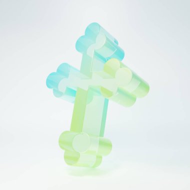 Frosted glass Christian cross icon isolated on white background. Church cross. Minimalism concept. 3D render illustration.