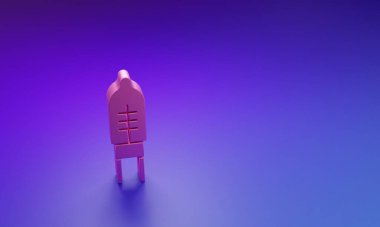 Pink Light emitting diode icon isolated on purple-blue background. Semiconductor diode electrical component. Minimalism concept. 3D render illustration.
