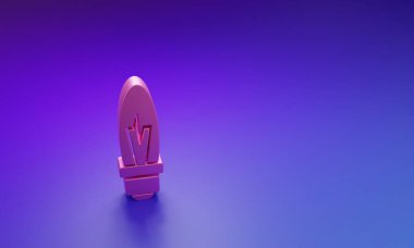 Mor-mavi arka planda izole edilmiş fikir ikonu kavramına sahip pembe ışık ampulü. Enerji ve fikir sembolü. İlham konsepti. Minimalizm kavramı. 3 Boyutlu resimleme.