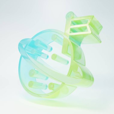 Beyaz arka planda izole edilmiş bayrak simgesi olan buzlu cam ay. Minimalizm kavramı. 3 Boyutlu resimleme.