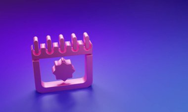 Pink Ramadan calendar icon isolated on purple-blue background. Ramadan kareem and Islamic symbols. Minimalism concept. 3D render illustration.