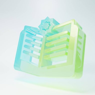 Frosted glass Holy book of Koran icon isolated on white background. Muslim holiday, Eid Mubarak, Eid al-fitr, Ramadan Kareem. Minimalism concept. 3D render illustration.