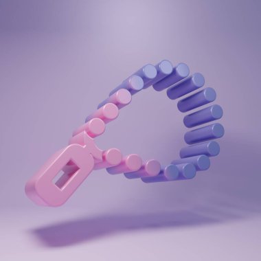 Mor tespih, mor arka planda izole edilmiş din ikonu. Minimalizm kavramı. 3 Boyutlu resimleme.