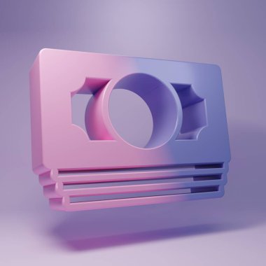 Purple Stacks kağıt para ikonu mor arka planda izole. Para desteleri. Para birimi. Minimalizm kavramı. 3 Boyutlu resimleme.