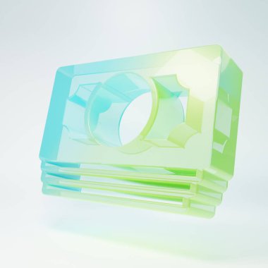 Frosted glass Stacks paper money cash icon isolated on white background. Money banknotes stacks. Bill currency. Minimalism concept. 3D render illustration.
