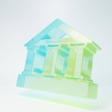 Frosted glass Bank building icon isolated on white background. Minimalism concept. 3D render illustration.