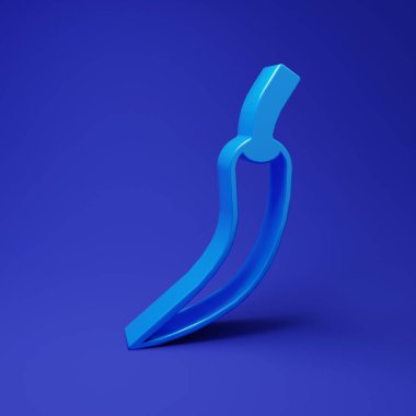 Blue Hot chili biber ikonu mavi arka planda izole edildi. Market, mutfak ürünleri, baharat ve baharat paketi, yemek kitabı için tasarım. Minimalizm kavramı. 3 Boyutlu resimleme.