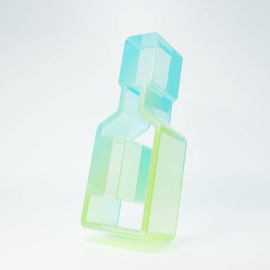 Frosted glass Tabasco sauce icon isolated on white background. Chili cayenne spicy pepper sauce. Minimalism concept. 3D render illustration.