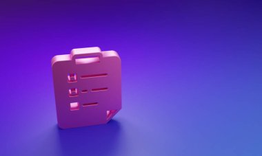 Mor-mavi arkaplanda izole edilmiş kontrol listesi simgesine sahip pembe pano. Kontrol listesi sembolü. Anket anketi ya da anket geri bildirim formu. Minimalizm kavramı. 3 Boyutlu resimleme.