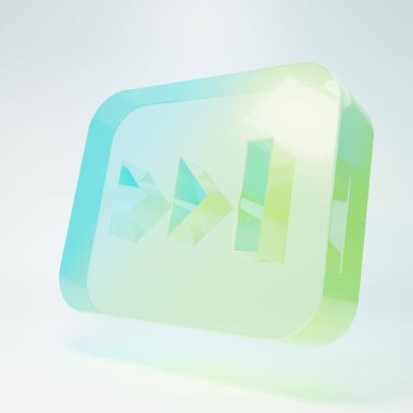 Frosted glass Fast forward icon isolated on white background. Minimalism concept. 3D render illustration.
