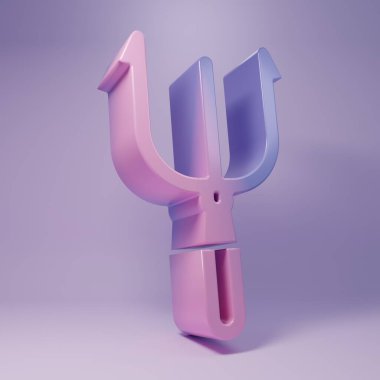 Purple Neptune Trident icon isolated on purple background. Minimalism concept. 3D render illustration.