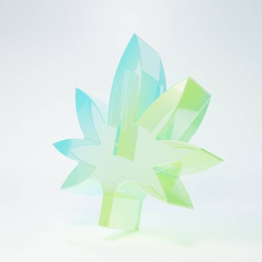 Frosted glass Medical marijuana or cannabis leaf icon isolated on white background. Hemp symbol. Minimalism concept. 3D render illustration.