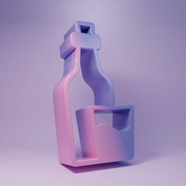 Purple Soju bottle icon isolated on purple background. Korean rice vodka. Minimalism concept. 3D render illustration.