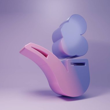 Purple Smoking pipe with smoke icon isolated on purple background. Tobacco pipe. Minimalism concept. 3D render illustration.