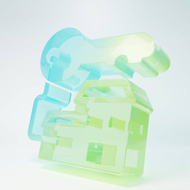 Frosted glass Winning house with key icon isolated on white background. Minimalism concept. 3D render illustration.