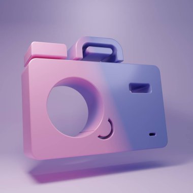 Purple Photo camera icon isolated on purple background. Foto camera. Digital photography. Minimalism concept. 3D render illustration.