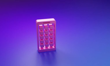 Pembe Mobil Uygulamalar simgesi mor-mavi arkaplanda izole edildi. Ekran simgeli akıllı telefon, uygulamalar. Cep telefonu ekranı görünüyor. Minimalizm kavramı. 3 Boyutlu resimleme.