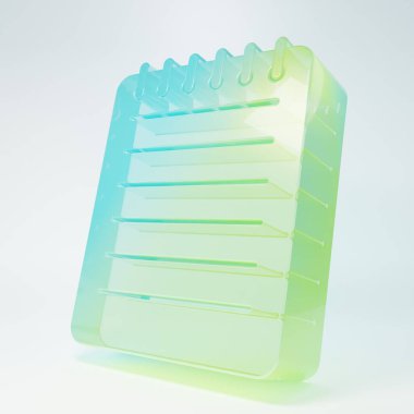 Frosted glass Notebook icon isolated on white background. Spiral notepad icon. Writing pad. Diary for business. Notebook cover design. Minimalism concept. 3D render illustration.