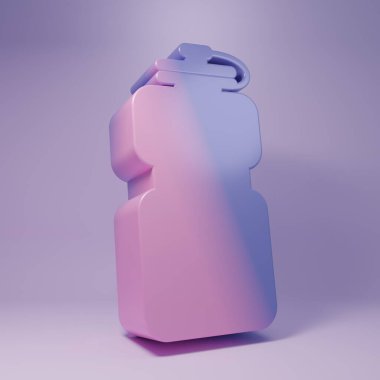 Purple Sport bottle with water icon isolated on purple background. Minimalism concept. 3D render illustration.