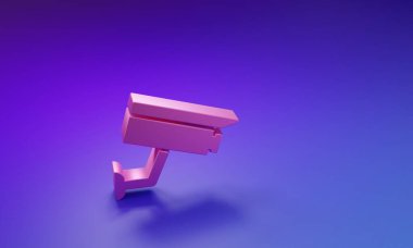 Mor-mavi arka planda izole edilmiş pembe güvenlik kamerası simgesi. Minimalizm kavramı. 3 Boyutlu resimleme.