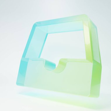 Buzlu cam sosyal medya gelen kutusu simgesi beyaz arkaplanda izole edildi. Sosyal ağ elemanı, sembol. Minimalizm kavramı. 3 Boyutlu resimleme.