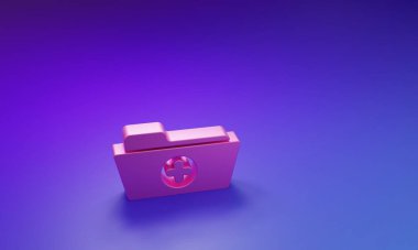 Mor-mavi arka planda izole edilmiş sağlık ikonu için Pembe Sağlık Dosyası. Hasta dosya simgesi. Tıbbi geçmiş sembolü. Minimalizm kavramı. 3 Boyutlu resimleme.