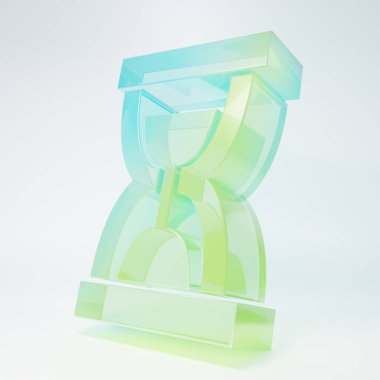 Frosted glass Old hourglass with flowing sand icon isolated on white background. Sand clock sign. Business and time management concept. Minimalism concept. 3D render illustration.