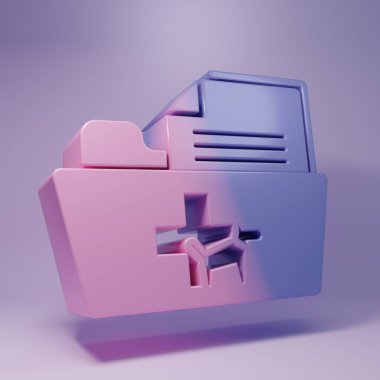 Purple Medical veterinary record folder icon isolated on purple background. Dog or cat paw print. Document for pet. Patient file icon. Minimalism concept. 3D render illustration.