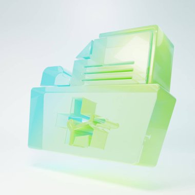 Frosted glass Medical veterinary record folder icon isolated on white background. Dog or cat paw print. Document for pet. Patient file icon. Minimalism concept. 3D render illustration.