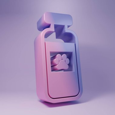 Purple Pets vial medical icon isolated on purple background. Prescription medicine for animal. Minimalism concept. 3D render illustration.