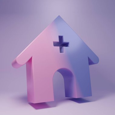 Purple Veterinary medicine hospital, clinic or pet shop for animals icon isolated on purple background. Vet or veterinarian clinic. Minimalism concept. 3D render illustration.