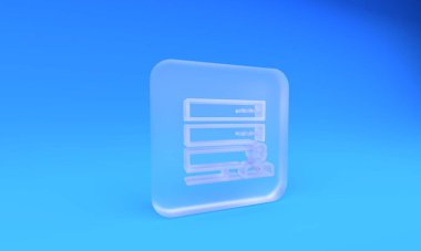 Frosted glass Customer care server icon isolated on blue background. Tech support concept with male operator. Call center sign. Square frosted glass button. 3D render illustration.