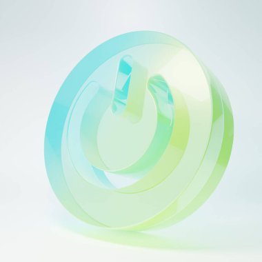 Frosted glass Power button icon isolated on white background. Start sign. Minimalism concept. 3D render illustration.