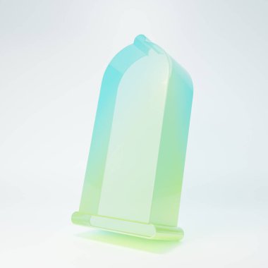Frosted glass Condom safe sex icon isolated on white background. Safe love symbol. Contraceptive method for male. Minimalism concept. 3D render illustration.