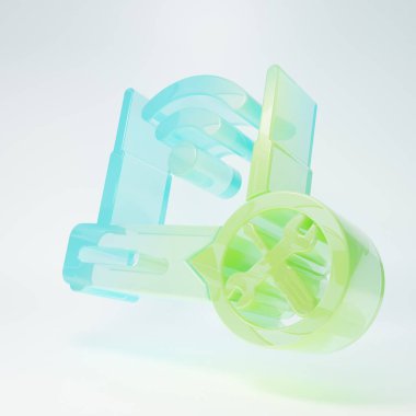 Frosted glass Router wi-fi with screwdriver and wrench icon isolated on white background. Adjusting, service, setting, maintenance, repair, fixing. Minimalism concept. 3D render illustration.