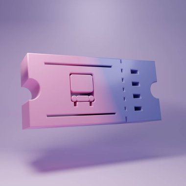 Mor otobüs bileti ikonu mor arka planda izole edildi. Toplu taşıma bileti. Minimalizm kavramı. 3 Boyutlu resimleme.