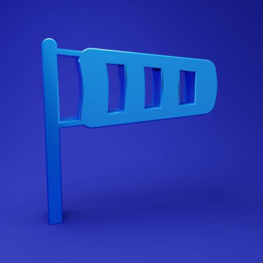 Mavi koni meteoroloji rüzgar gülü ikonu mavi arka planda izole edilmiş. Rüzgâr Sock rüzgarın yönünü ve gücünü gösteriyor. Minimalizm kavramı. 3 Boyutlu resimleme.