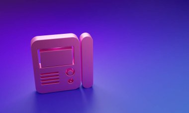 Pembe Ev dahili iletişim sistemi simgesi mor-mavi arkaplanda izole edildi. Minimalizm kavramı. 3 Boyutlu resimleme.