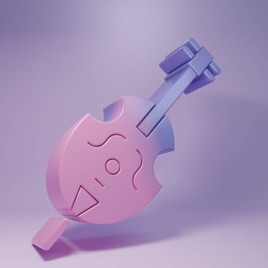 Purple Violin icon isolated on purple background. Musical instrument. Minimalism concept. 3D render illustration.