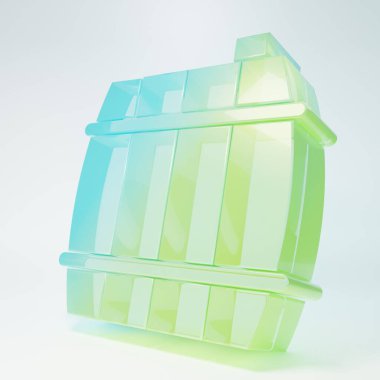 Frosted glass Wooden barrel icon isolated on white background. Alcohol barrel, drink container, wooden keg for beer, whiskey, wine. Minimalism concept. 3D render illustration.