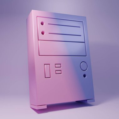 Mor Bilgisayar simgesi mor arkaplanda izole edildi. Bilgisayar bileşeni işareti. Minimalizm kavramı. 3 Boyutlu resimleme.