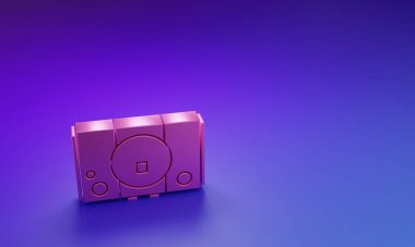 Mor-mavi arkaplanda izole edilmiş pembe video oyun konsolu simgesi. Minimalizm kavramı. 3 Boyutlu resimleme.