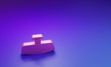 Mor-mavi arka planda izole edilmiş pembe araba ayna ikonu. Minimalizm kavramı. 3 Boyutlu resimleme.