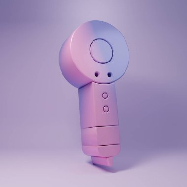 Purple Hair dryer icon isolated on purple background. Hairdryer sign. Hair drying symbol. Blowing hot air. Minimalism concept. 3D render illustration.
