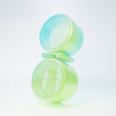 Frosted glass Makeup powder with mirror icon isolated on white background. Minimalism concept. 3D render illustration.