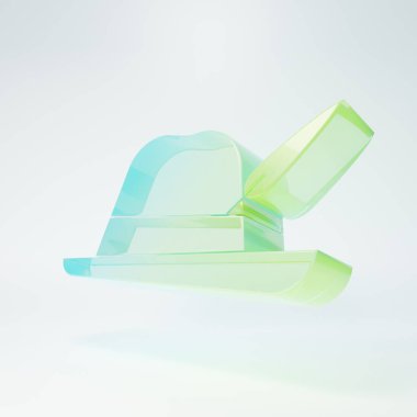 Frosted glass Oktoberfest hat icon isolated on white background. Hunter hat with feather. German hat. Minimalism concept. 3D render illustration.