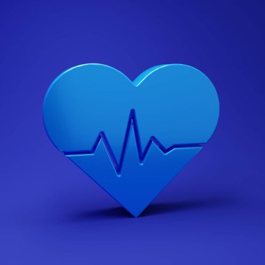 Mavi Kalp atış simgesi mavi arkaplanda izole edildi. Kalp atışı işareti. Kalp atışı ikonu. Kardiyogram simgesi. Minimalizm kavramı. 3 Boyutlu resimleme.